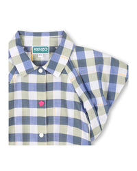 Blouse à carreaux volantée en coton - Wave Blue