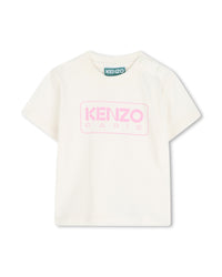 Short-sleeved T-shirt with cotton logo - Ecru Rose