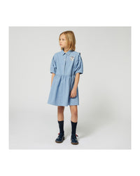 Dress with press stud opening in cotton - Chambray