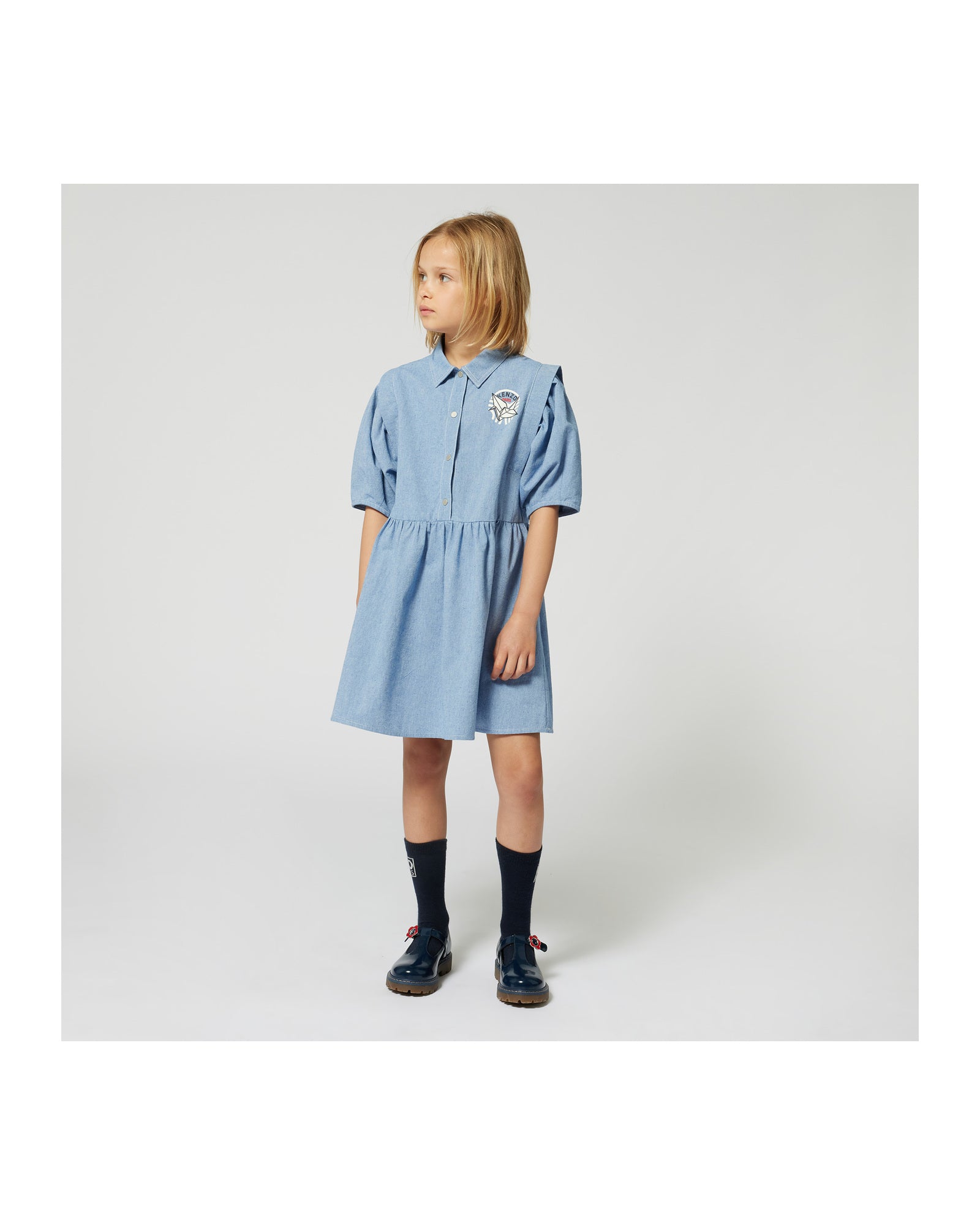 Dress with press stud opening in cotton - Chambray