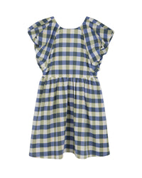 Robe à carreaux volantée en coton - Wave Blue