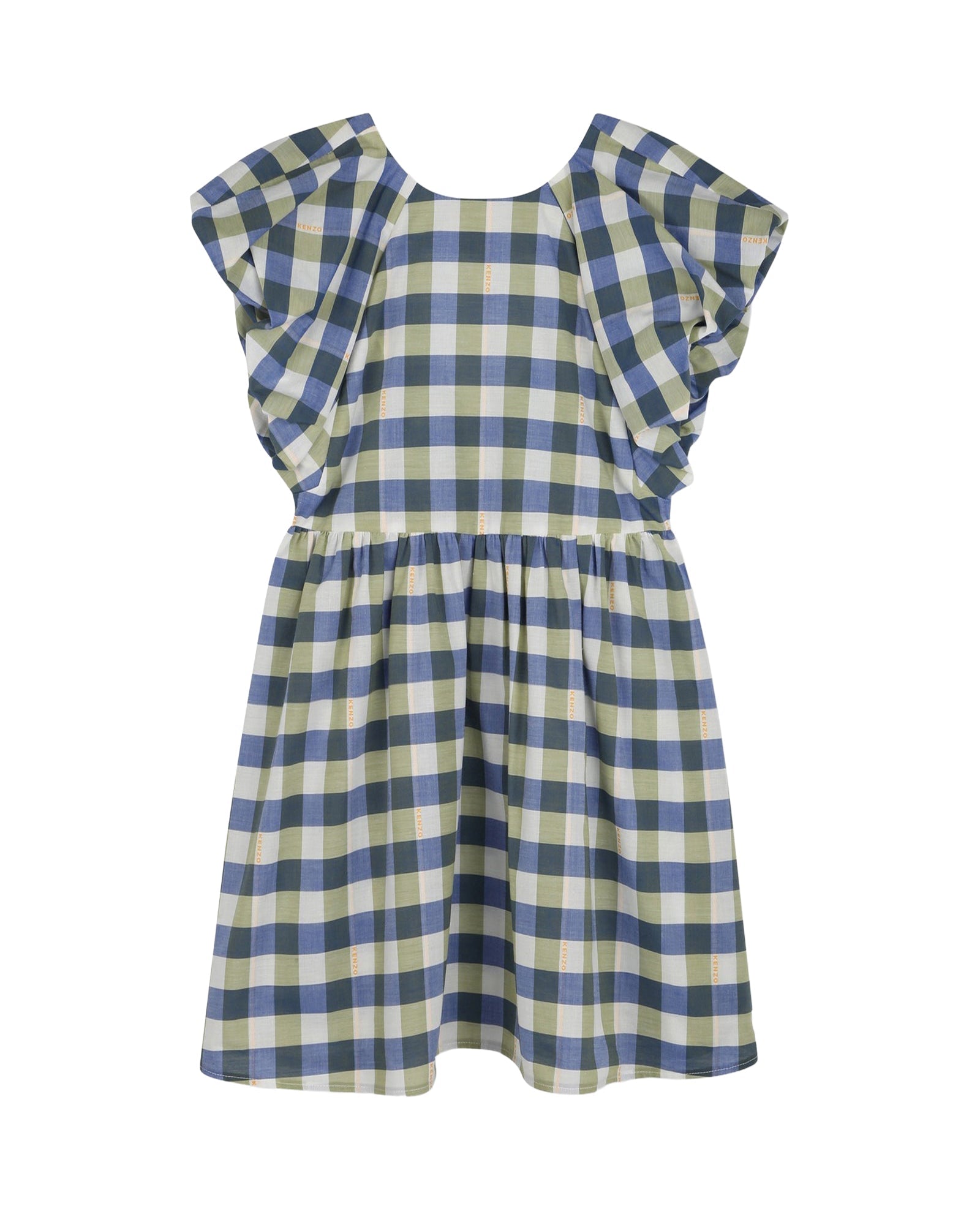 Robe à carreaux volantée en coton - Wave Blue