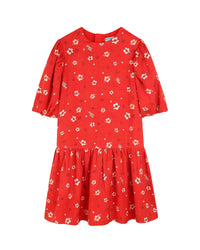 Robe à manches bouffantes - Rouge Foncé