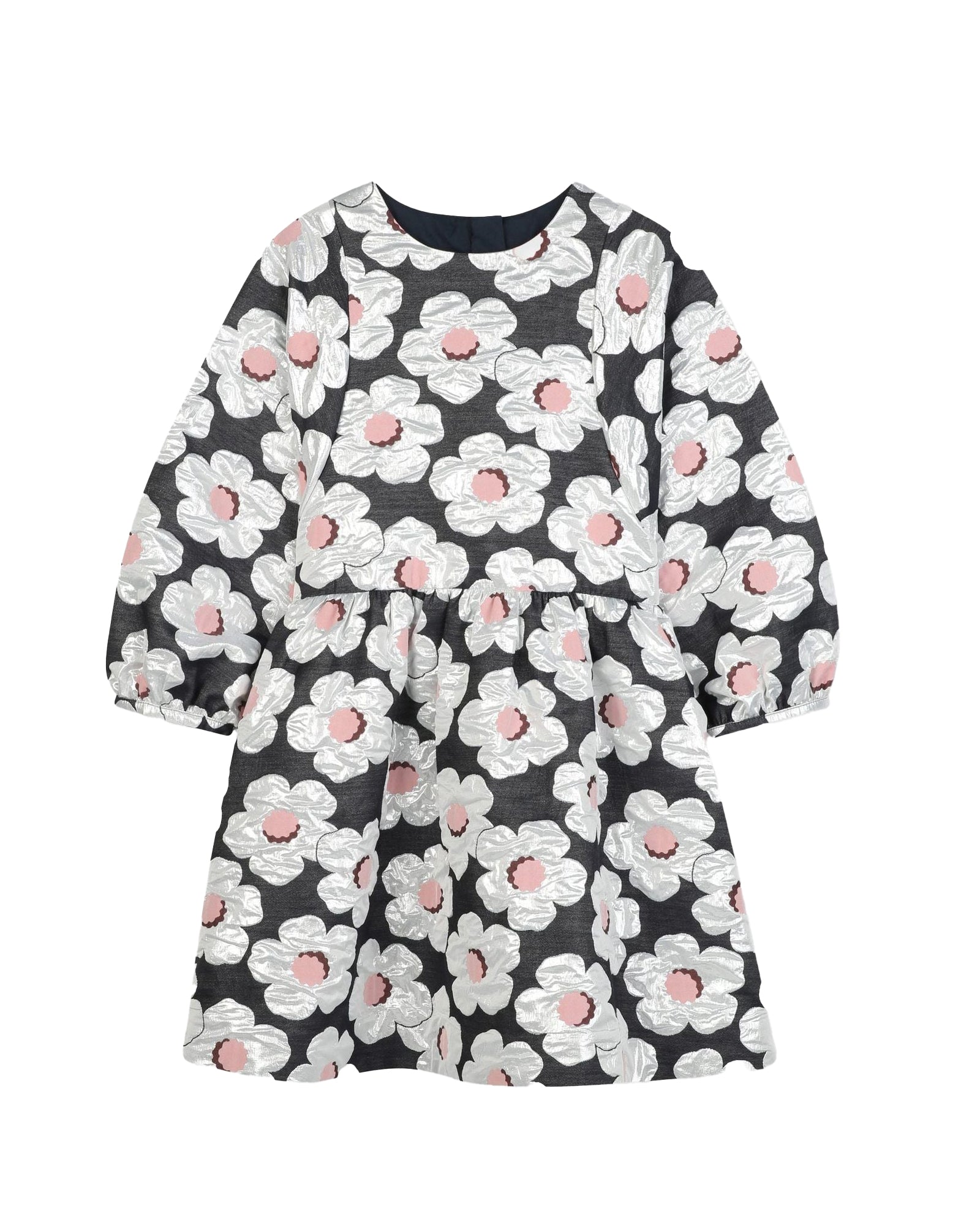 Gathered jacquard dress - Bleu Mistral