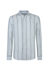 Chemise à col mao - Blanc & Denim