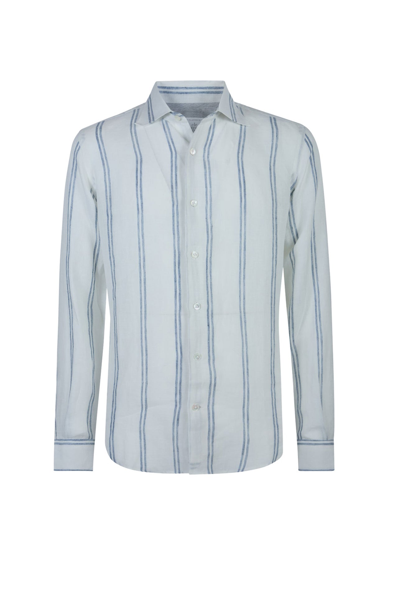 Chemise à col mao - Blanc & Denim