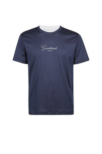 T-shirt à col rond avec écriture - Bleu & Blanc