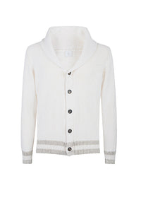 Cardigan à boutons - Blanc & Sable