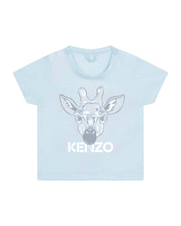 T-shirt à manches courtes imprimé Girafe en coton - Bleu Glacier