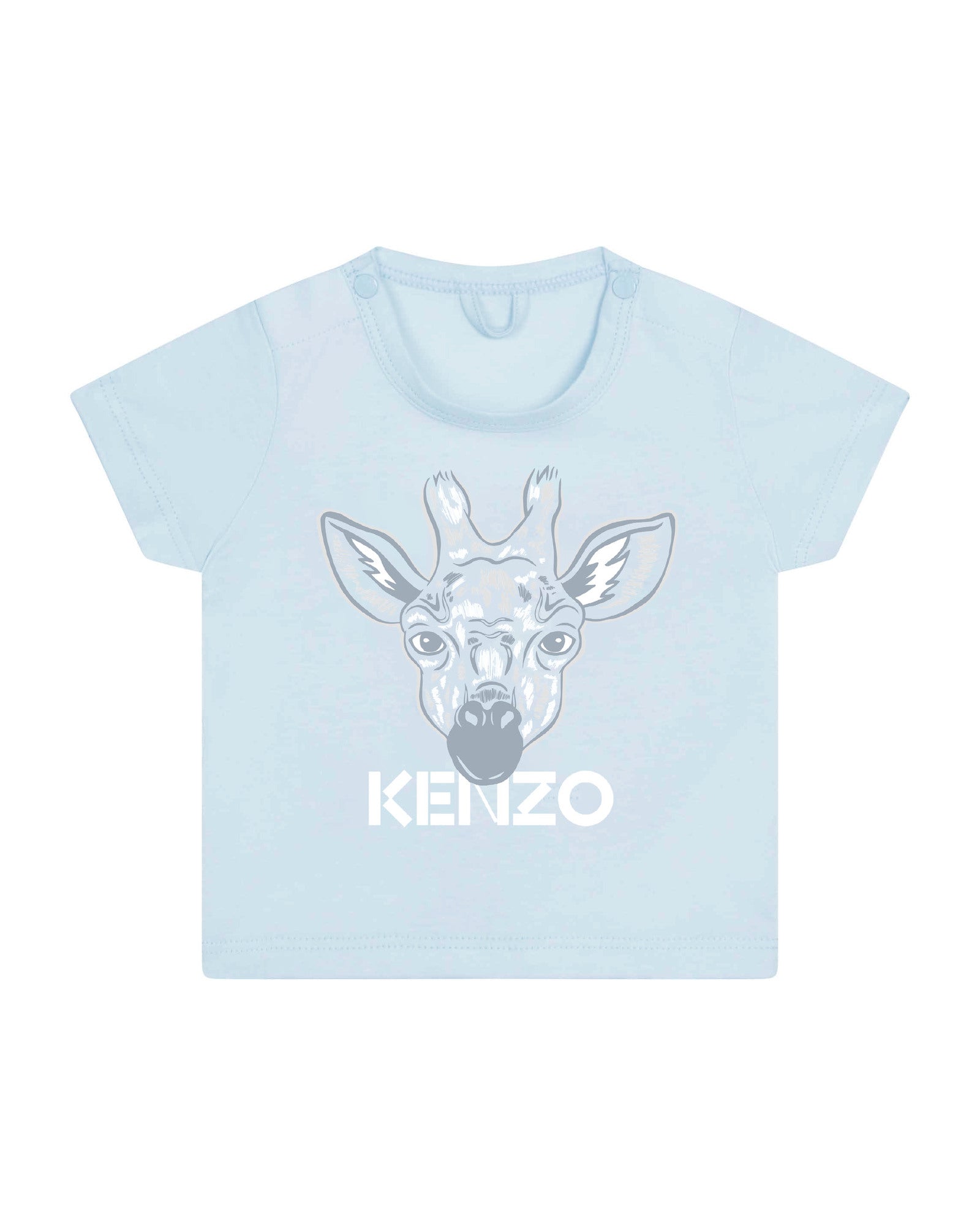 T-shirt à manches courtes imprimé Girafe en coton - Bleu Glacier