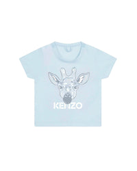 T-shirt à manches courtes imprimé Girafe en coton - Bleu Glacier