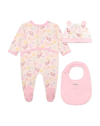 Ensemble pyjama & bavoir et bonnet en coton - Dragée