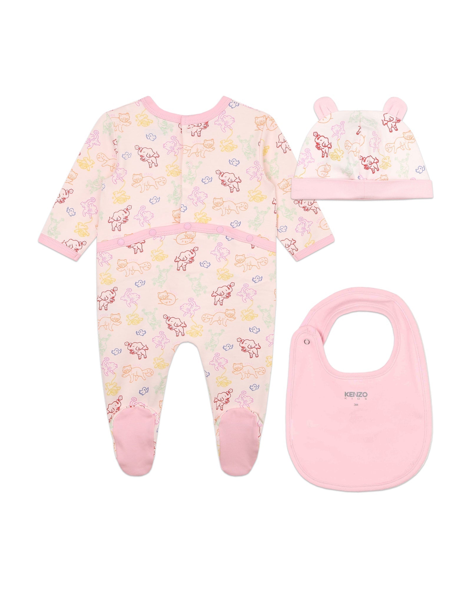 Ensemble pyjama & bavoir et bonnet en coton - Dragée
