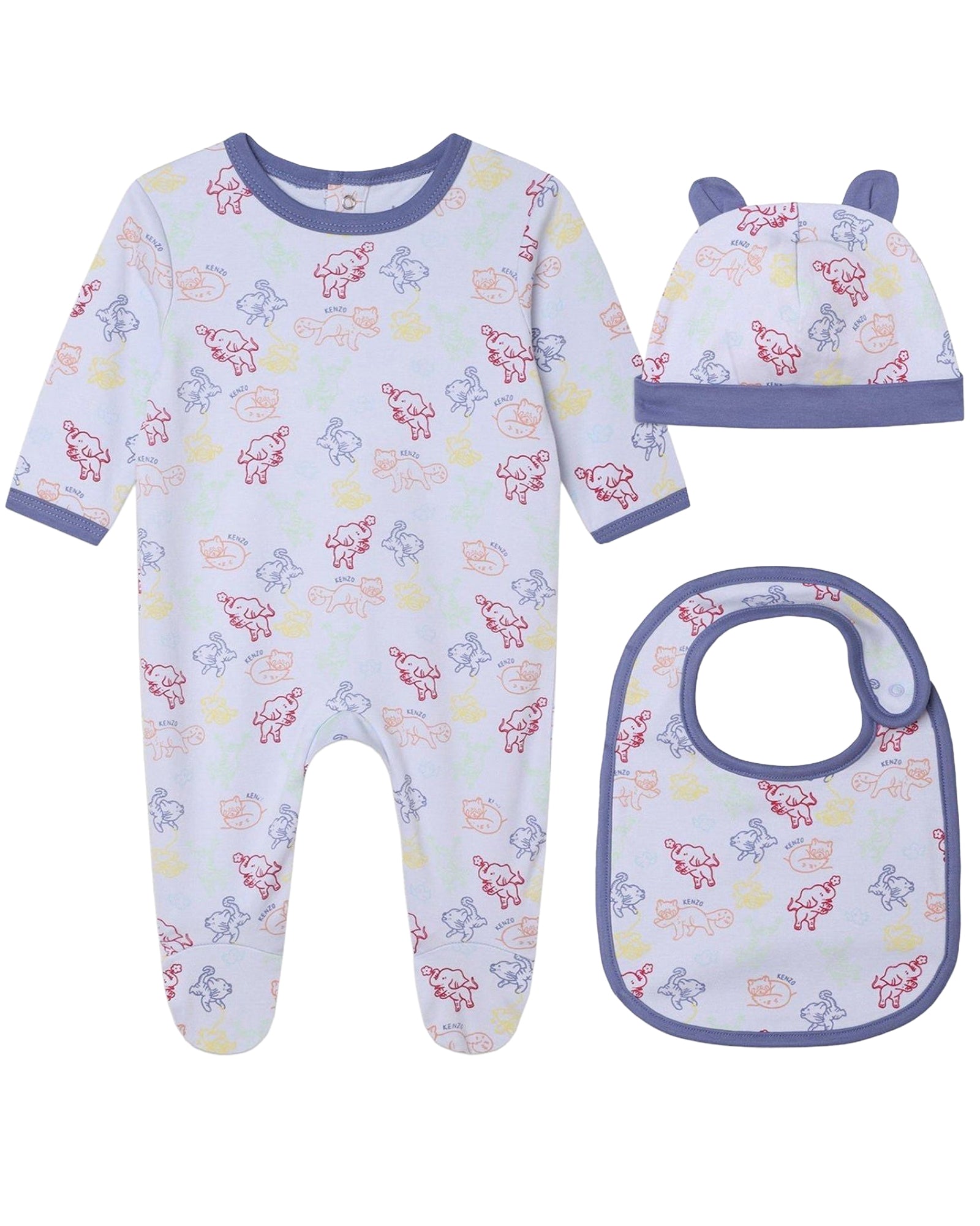 Ensemble pyjama & bavoir et bonnet en coton - Ciel