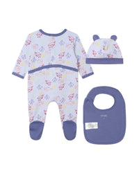 Ensemble pyjama & bavoir et bonnet en coton - Ciel
