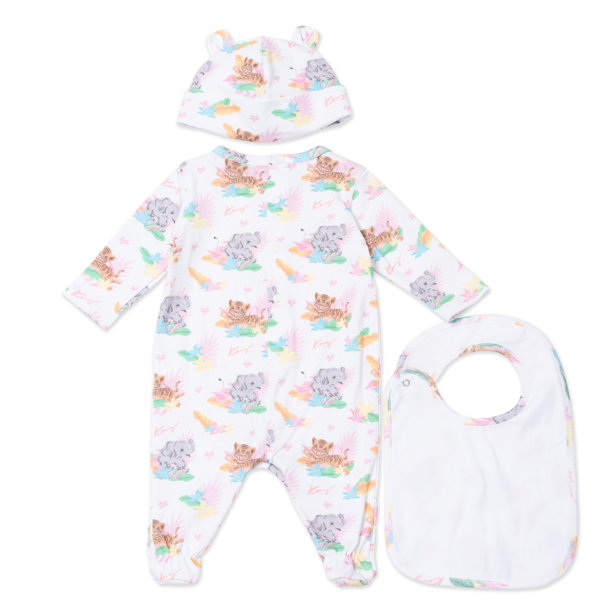 Ensemble pyjama bavoir et bonnet - Blanc cassé