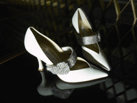 Kari 90 pointed-toe pumps in leather with crystals - Latte & Crystal