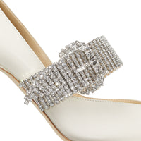 Kari 90 pointed-toe pumps in leather with crystals - Latte & Crystal
