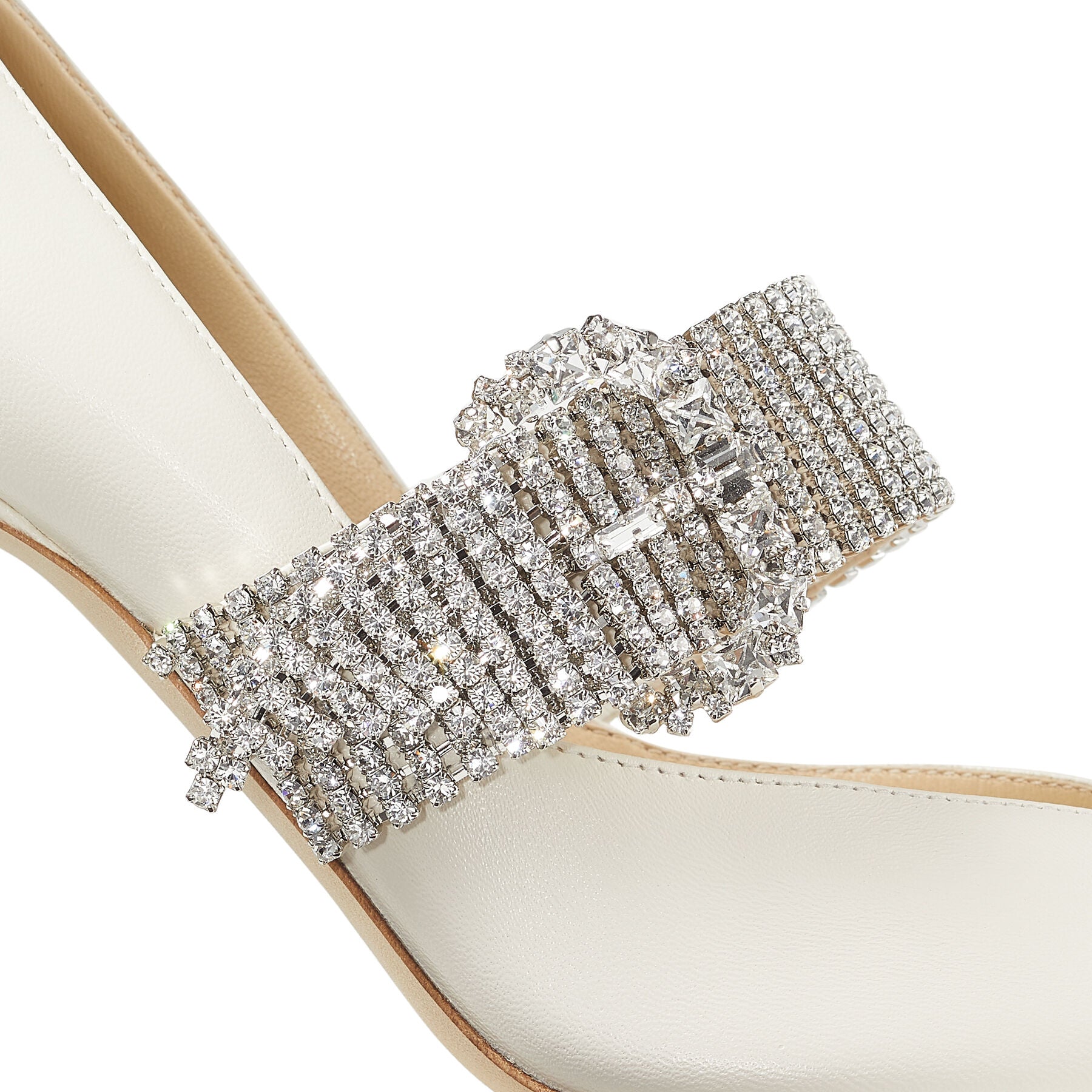 Kari 90 pointed-toe pumps in leather with crystals - Latte & Crystal