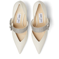 Kari 90 pointed-toe pumps in leather with crystals - Latte & Crystal