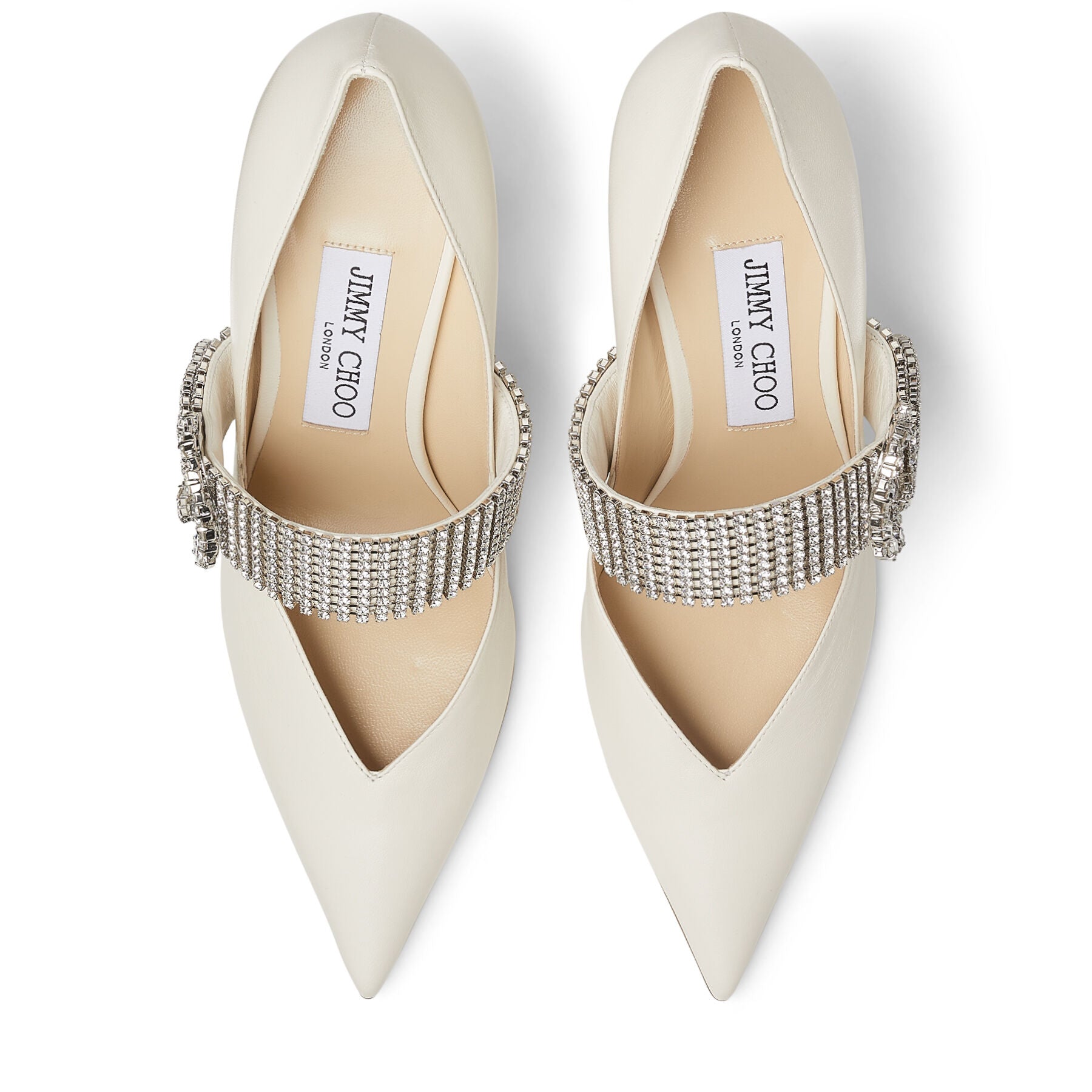 Kari 90 pointed-toe pumps in leather with crystals - Latte & Crystal