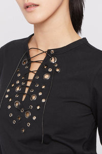 T-shirt Kate avec œillets à manches longues - Black