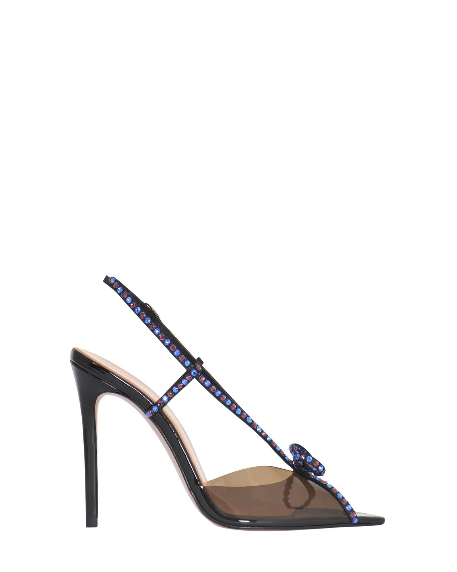 Sandales Kay 105 en cuir verni - Black Pvc & Silver Crystals