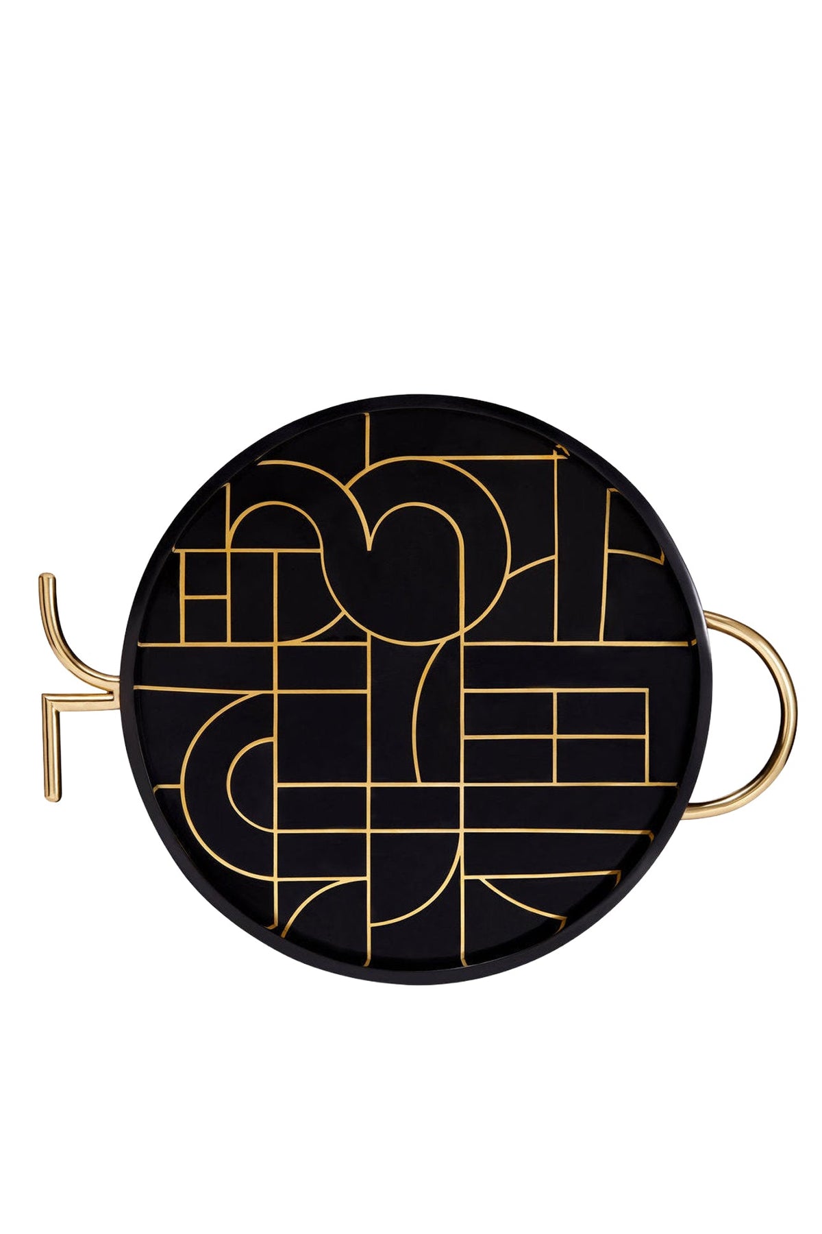 Plateau rond Circuit Kelly Behun en laiton - Noir & Or