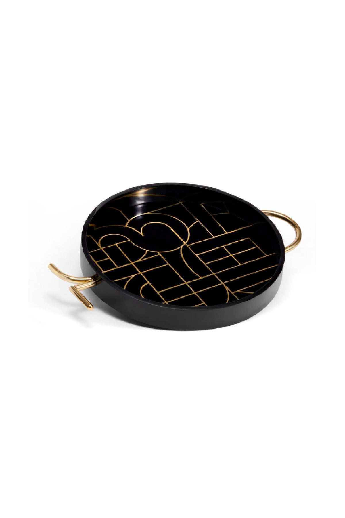 Plateau rond Circuit Kelly Behun en laiton - Noir & Or