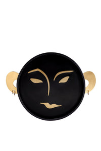Plateau rond Henri Kelly Behun en laiton - Noir & Or