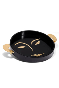 Plateau rond Henri Kelly Behun en laiton - Noir & Or