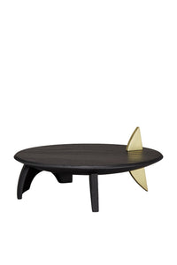 KELLY BEHUN LEAF FLAT PLATTER ON STAND-BLACK