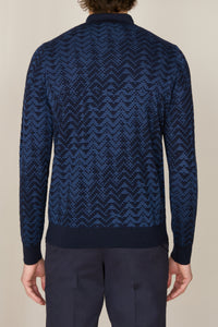 Polo boutonné à manches longues en laine - Dark Navy