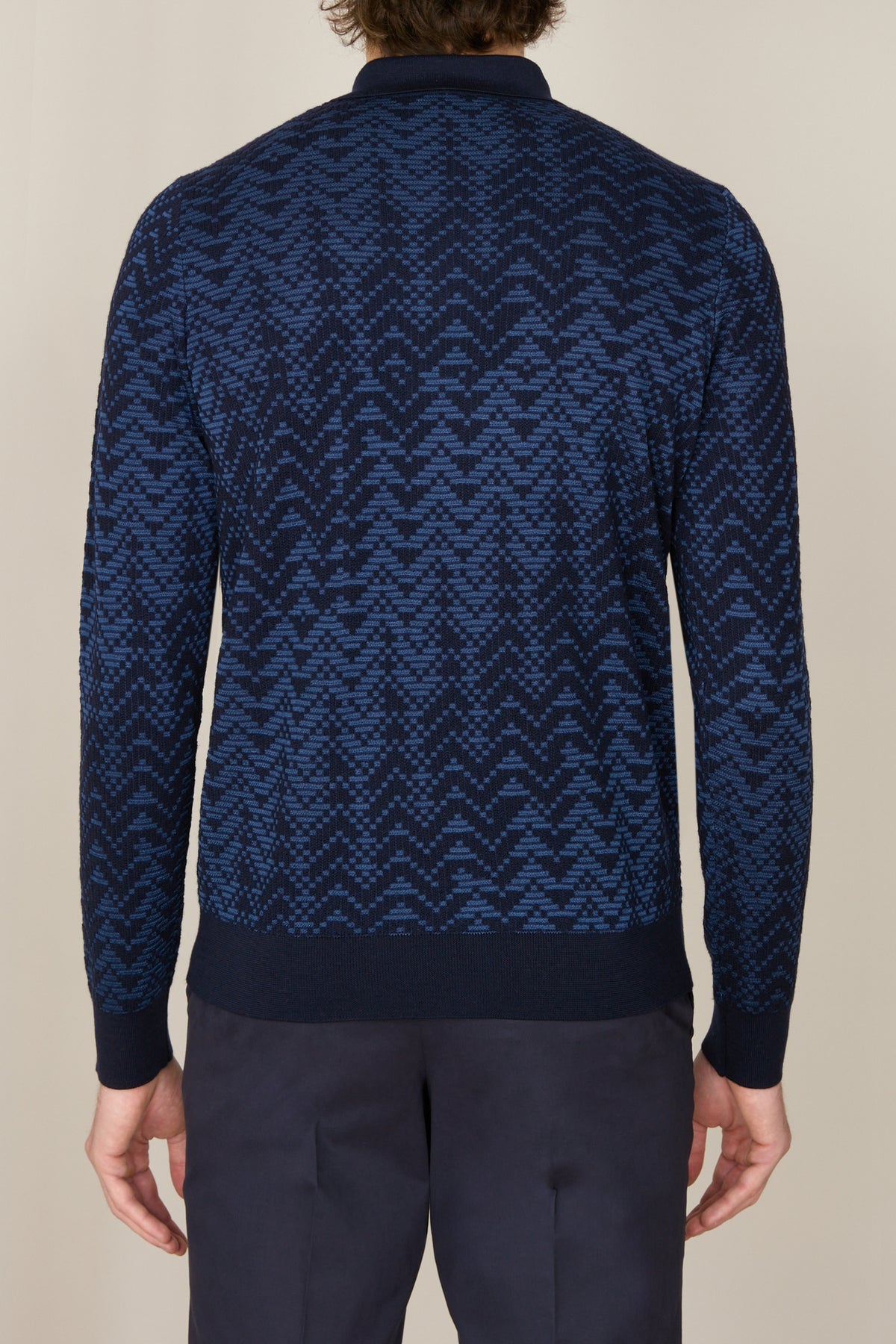 Polo boutonné à manches longues en laine - Dark Navy