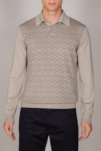 Wool jacquard polo shirt - Beige