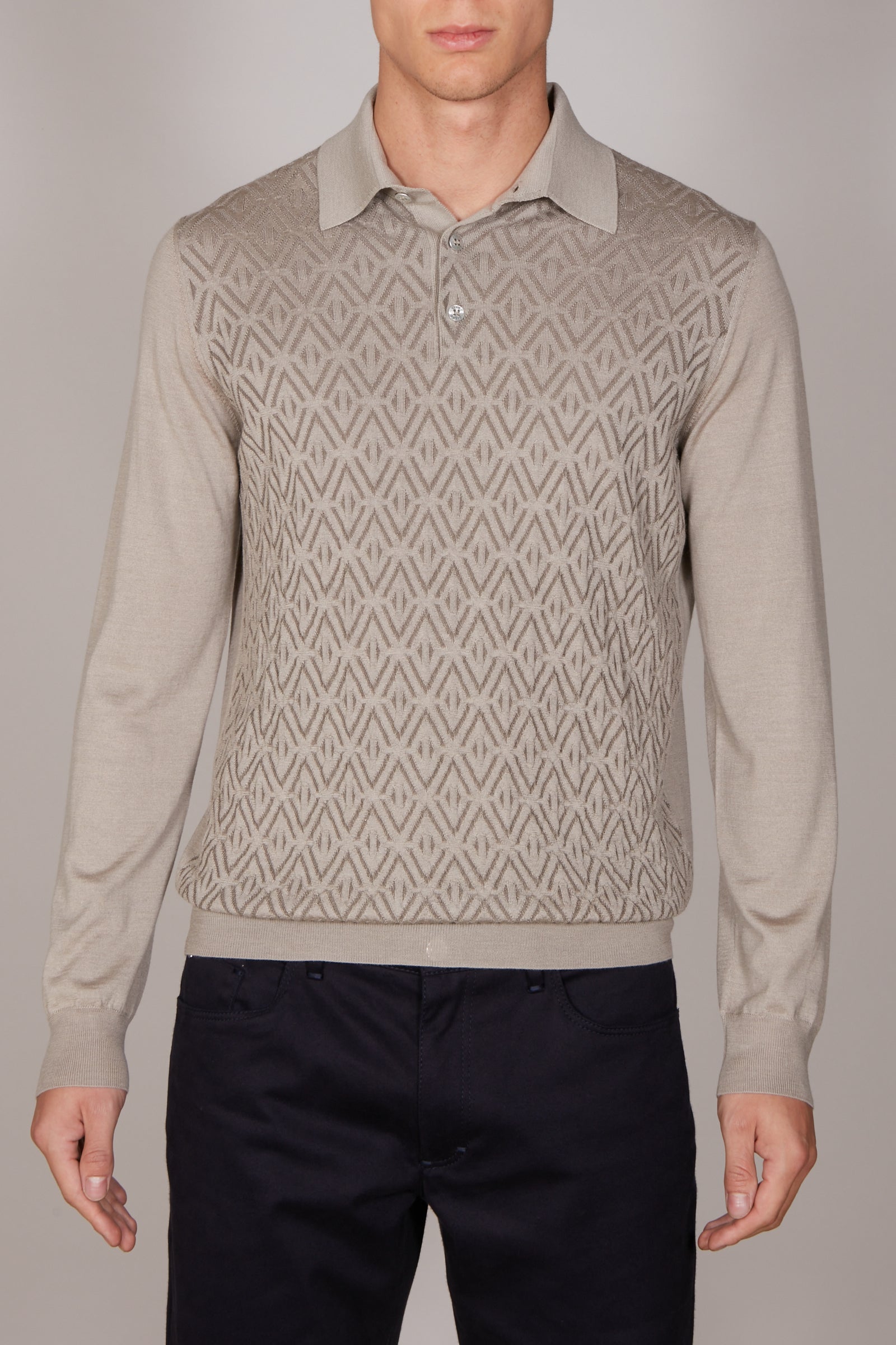 Wool jacquard polo shirt - Beige