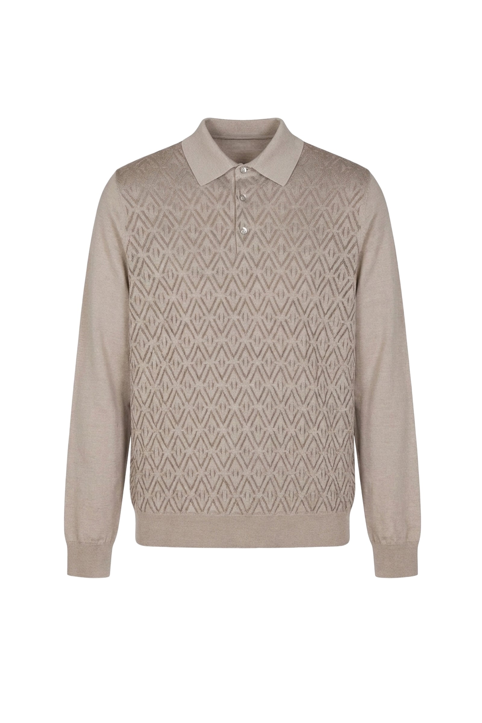 Wool jacquard polo shirt - Beige