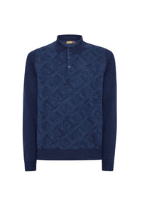Pull zippé à motif jacquard en laine - Bleu