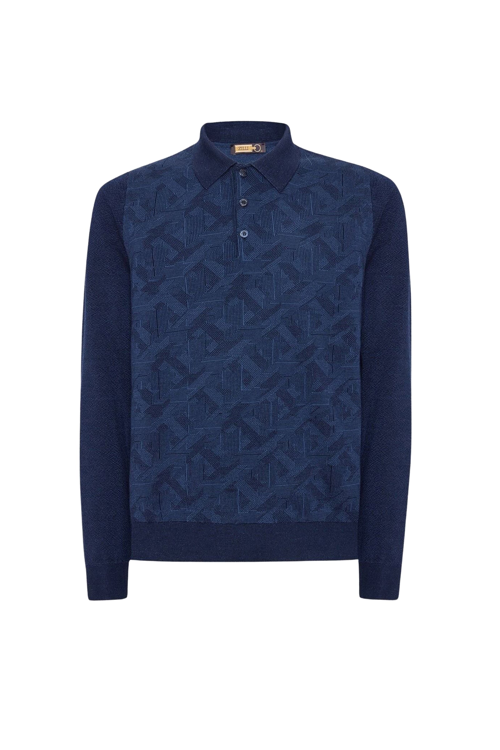 Pull zippé à motif jacquard en laine - Bleu