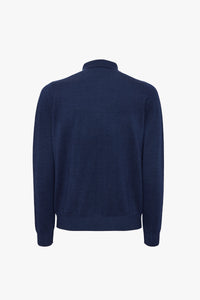 Pull zippé à motif jacquard en laine - Bleu