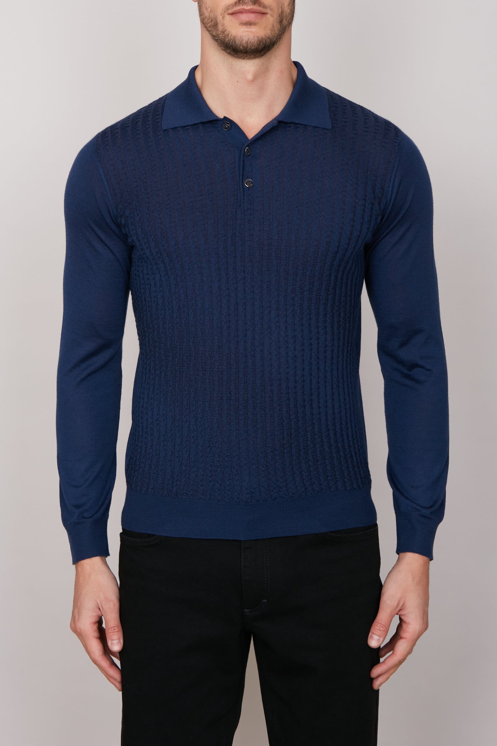 Polo à motif texturé en cachemire - Bleu