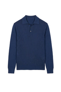 Polo à motif texturé en cachemire - Bleu