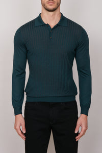 Textured cashmere polo shirt - Green
