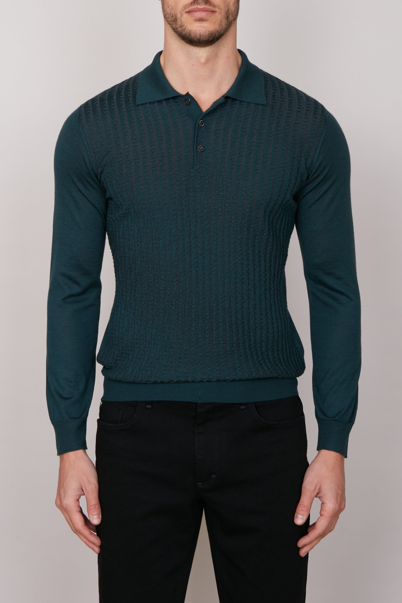 Textured cashmere polo shirt - Green