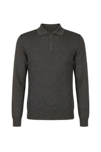 Polo boutonné à manches longues en cachemire - Charcoal