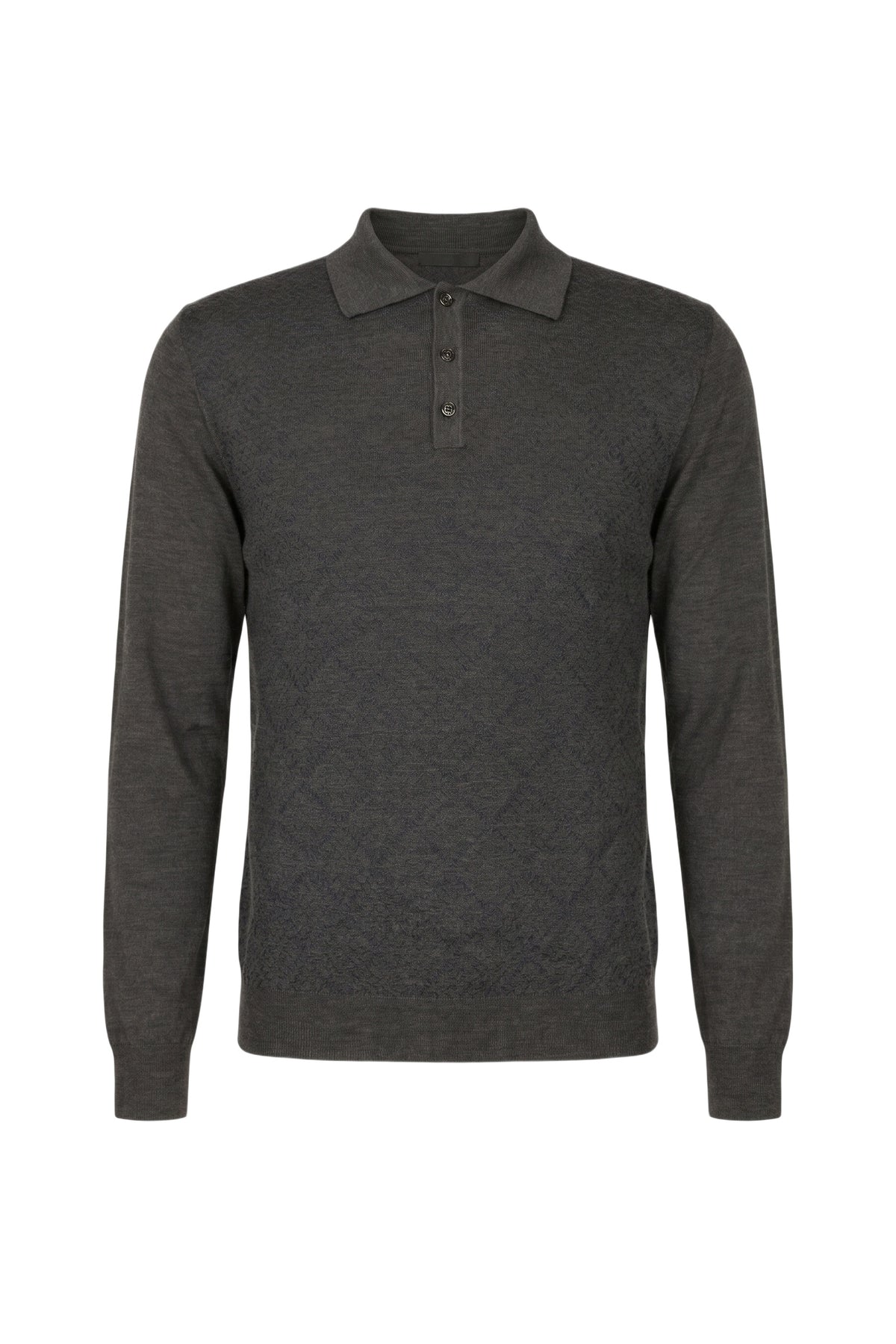 Polo boutonné à manches longues en cachemire - Charcoal