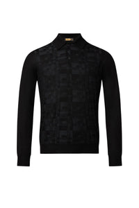 Polo à motif géométrique en cachemire - Noir