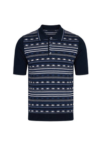 Polo à motif géométrique en soie - Bleu & Blanc