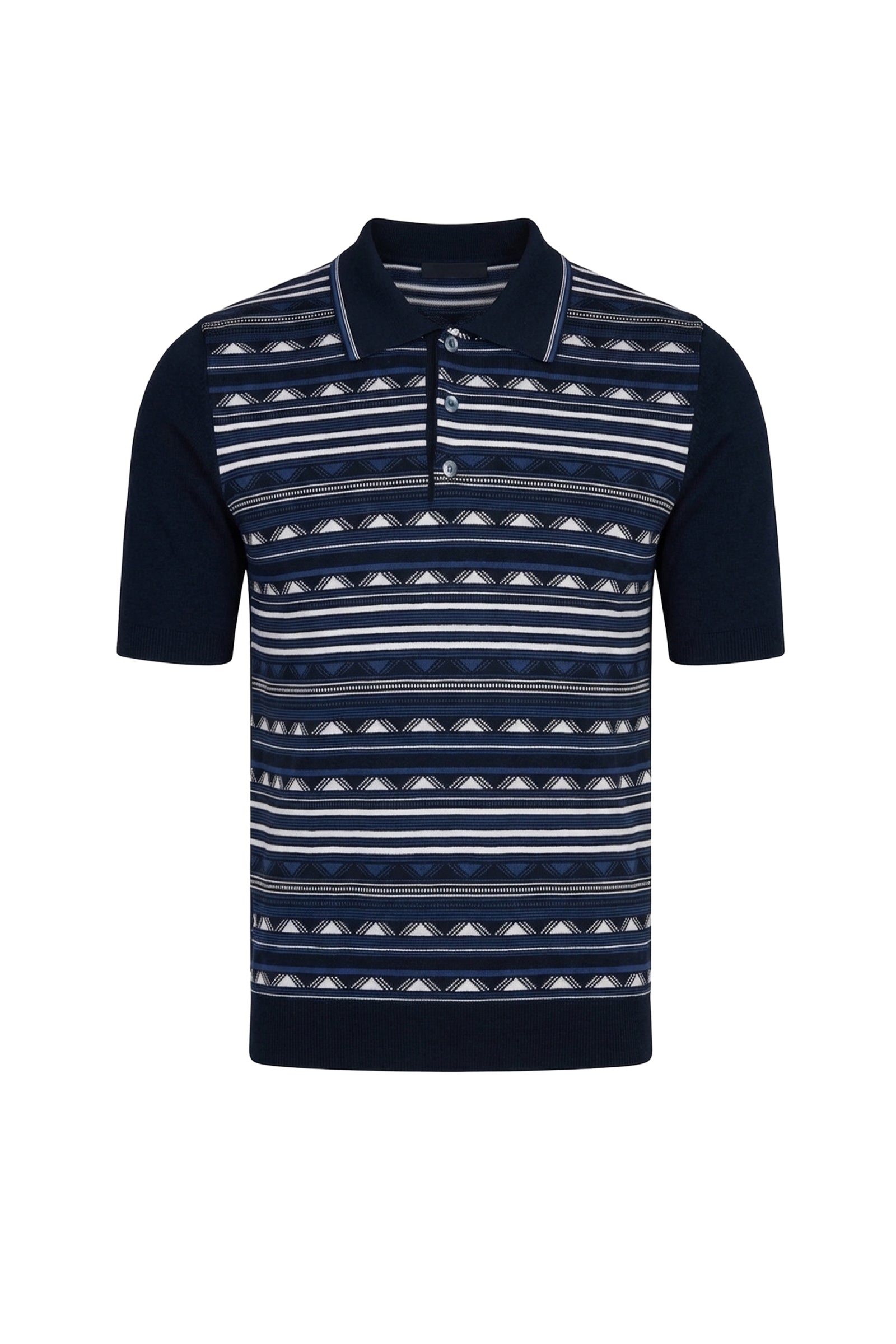 Polo à motif géométrique en soie - Bleu & Blanc