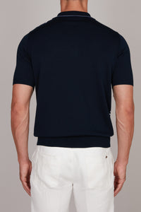 Polo à motif géométrique en soie - Bleu & Blanc